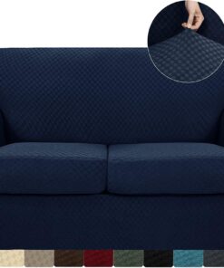 MAXIJIN 3 Piezas Nuevo Funda para Sofá Jacquard para 2 Plazas Super Elástica Antideslizante Funda para Sillón Amigable con Mascotas Protector Elástico de Muebles (2 Plazas, Azul Marino)