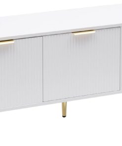 MMT - Mueble de TV con puertas y patas acanaladas y acanaladas, mueble de TV de 130 cm para televisores de hasta 65 pulgadas, disponible en blanco o negro (blanco)