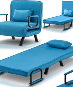 Shally Dogan Sofá Cama Individual reclinable 3 en 1, sillón Convertible Chaise Lounge con Asiento Acolchado Suave, Funda desenfundable de Tejido Transpirable, sillón Relax para Ahorrar Espacio (Azul)