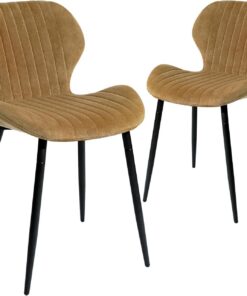 CangLong Pack de 2, Diseño Nórdico, Respaldo Ergonómico, Sillas Tapizadas en Terciopelo para Salón, Comedor o Dormitorio, Marrón, Espuma, Metal, 2 Unidades