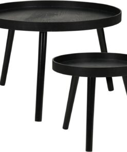 WELL HOME MOBILIARIO & DECORACIÓN Juego de 2 mesas auxiliares Redondas en Color Negro MDF Ø60cm y Ø38cm