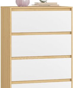 VASAGLE Colección Kailyn - Cómoda de 4 Cajones para Dormitorio, Armario de Almacenamiento, Mueble para Ropa, 40 x 60 x 97,4 cm, Estilo Moderno, Amarillo Almendra y Blanco LTS614YW01