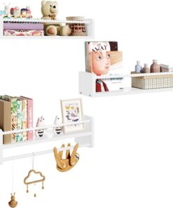 WOLTU Estantes de Pared, Librería Infantil Específica, Estante Flotante | Juego de 3, de Madera Maciza, Adecuado para Habitaciones Infantiles y Guarderías, 50cm, Blanco