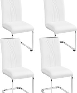 Yaheetech Juego de 4 Sillas de Comedor Cocina Moderna Piel Sintética Blanca | Conjunto de 4 Sillas de Cocina, Sillón Tapizado de Piel Sintética, Pata de Metal, Silla Modernas, Asinto Tapizado