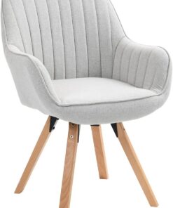 MEUBLE Cosy Silla de Comedor Giratorias 360° Sillones de Maquillaje Escritorio Patas de Madera Tapizado en Tela con Respaldo y Brazos para salón Cocina Oficina, Beige