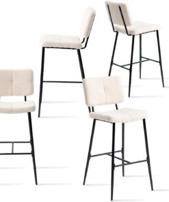 MEUBLE COSY Taburetes de Bar Juego de 4, Sillas de Cocina en Tela de Bucle con Respaldo y Reposapiés, Asiento Acolchado de 75 cm de Alto, Patas de Acero, Beige