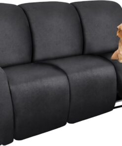 molasofa Fundas de sofá reclinable, 8 piezas elásticas de cuero para sofá grande para 3 asientos, fundas reclinables suaves con patrón jacquard protector de muebles con parte inferior elástica (gris