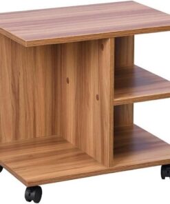 BAKAJI Mesa de café para salón multifunción Mesa sofá Porta TV revistas mesita de Noche con Ruedas de Madera melamina (Nuez)
