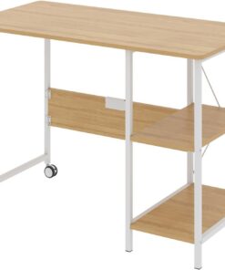 Maclean MC-411 Escritorio Plegable Loft con Tablero y Dos Estantes, Mesa de Trabajo para Ordenador, 2 Ruedas, Carga máx. 150 kg, Dimensiones: 107x45x75 cm (Haya)