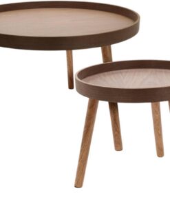 Well Home Set de 2 Mesas Auxiliares Redondas de Tres Patas en Nogal Oscuro Ø60cm y Ø38cm
