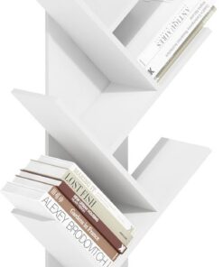Furinno Tree De 7 Niveles con Estante Inferior, 21,5 X 43,5 X 117,8 Cm, para Salón, Dormitorio Y Oficina, Color Blanco