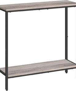 HOOBRO Mesa de Entrada Estrecha de estilo industrial - Consola auxiliar pequeña de Exposición - Adecuada para Salón y Pasillo - Greige EBG22XG01 | Mesa de sofá detrás del sofá con estantes de almacenamiento de 2 niveles para pasillo, vestíbulo, sala de estar, dormitorio