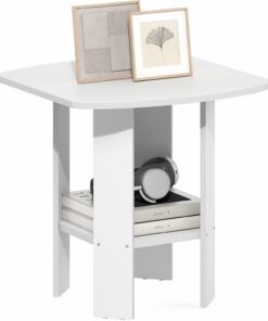Furinno Mesa Auxiliar de diseño Simple, Mesa Auxiliar Cuadrada de 2 Niveles, mesita de Noche con estantes Abiertos, mesita de Noche, Esquina Redondeada, fácil Montaje, para Sala de Estar, Dormitorio