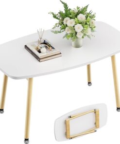 WOHOMO Mesa Auxiliar Plegable Blanca para Sala de Estar, Mesa Central Simple y Moderna para Espacios pequeños, sin Montaje, 80 x 40 x 43 cm, Color Blanco