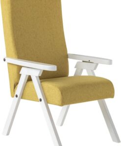 ESSEGI Sillón de Madera FIAMMETTA SRL Relax reclinable Lacado Blanco Tejido Amarillo Mostaza desenfundable