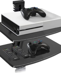 suptek Estantería Flotante de Pared de 2 Niveles: Soporte de Vidrio Templado para Reproductores DVD, Consolas de Juego y Accesorios AV, Carga 8kg/Estante, CS202