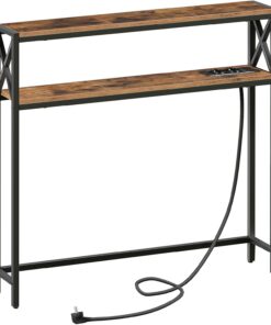 MAHANCRIS Mesa de Entrada Doble de 100 cm, Table Console con 2 Enchufes y 2 Puertos USB, Consola Auxiliar Pequeña, Mesa para Pasillo con Estantes, para Pasillo, Vestíbulo Marrón ACTHR115UE01