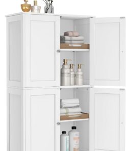 VASAGLE Mueble de Baño, Armario de Almacenaje, con 2 Estantes Regulables y 4 Puertas, Mueble Alto para Cocina, Blanco Nube BBC553WH01