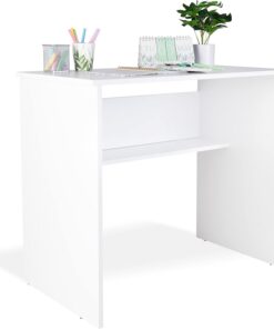 duehome | Mesa Estudio Juvenil con balda Interior, Escritorio Compacto, Mesa PC, Modelo Siku, Acabado en Blanco, Medidas: 90 cm (Largo) x 45,9 cm (Ancho) x 77 cm (Alto)