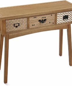 Versa Pavia Mueble Recibidor Estrecho para la Entrada o el Pasillo, Mesa Consola, con 3 cajones, Medidas (Al x L x An) 80,5 x 30 x 90 cm, Madera, Color Marrón