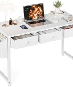 Grandder - Escritorio pequeño para computadora con 2 cajones de tela, escritorio para oficina en casa de 100 x 50 cm con bolsas de almacenamiento y cajones, mesa de estudio, escritura y juegos para