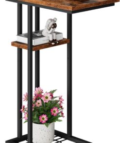 YMYNY Mesa Auxiliar Forma C, Mesa De Sofá, Industrial Diseño, Mesa De Centro Mesita para Ordenador Portátil, Apto para Salón O Dormitorio O Oficina, Rústico Marrón HST004H