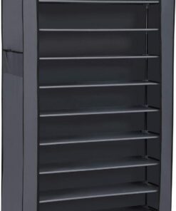 SONGMICS Zapatero, 10 Niveles, Zapatero de Entrada 28 x 88 x 160 cm con Cubierta de Tela, Delgado, Marco de Metal, Gris RXJ36G01