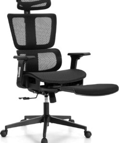 ALPHA HOME Silla de oficina ergonómica con reposapiés, silla de escritorio con reposacabezas ajustable, reposabrazos y soporte lumbar, respaldo alto, silla giratoria de altura ajustable, sillas de