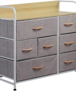 BAKAJI Cómoda de Tela con 7 cajones, Estructura de Metal y Parte Superior de MDF, Mueble versátil y Espacioso, Ideal para Entrada, Dormitorio, salón, 78,5 x 80 x 29 cm (Gris)