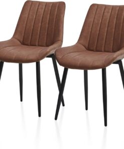 TUKAILAi Juego de 2 sillas de Comedor tapizadas de Piel sintética Color marrón con Respaldo y Patas de Metal Negro, Silla de Esquina de Ocio con Sala de Estar, Dormitorio, Sala de Estar, recepción
