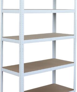 Relaxdays Estantería para Cargas Pesadas, 875 kg, 5 baldas, Varios tamaños, sin Tornillos, Blanco/marrón 50 x 100 x 200