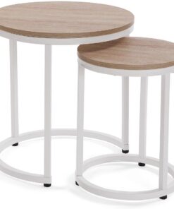 Versa Megan Mesa Nido Auxiliar para el Salón, la Habitación o la Cocina. Moderna Mesilla Baja, Set de 2, Medidas (Al x L x An) 48 x 45 x 45 cm, Madera y Metal, Color Blanco y marrón