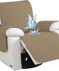 Impermeable Funda Sillon Reclinable 1 Asiento, Funda Sillon Reclinable con Bolsillos Laterales, Antideslizante, Antiarañazos, Universal, Fácil De Instalar Y Lavar, Café Claro