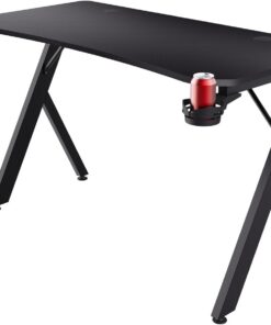 GXTrust Dynamus Mesa Escritorio Gaming 120 x 60 cm, Negro | con Portavasos y Soporte para Auriculares, Sistema de Gestión de Cables, Patas Metálicas, Mesa Ordenador PC Gamer Oficina