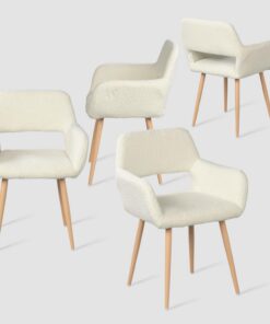MEUBLE Cosy Juego de 4 Sillas de Comedor Escandinavo Sillón Tapizado en Tela Sherpa con Reposabrazos Patas Metal para Cocina Salón Dormitorio