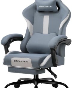 GTPLAYER Silla de Oficina ergonómica para Videojuegos, con reposacabezas y cojín Lumbar, Acolchado con reposapiés, Silla giratoria, Capacidad de 150 kg, Color Azul