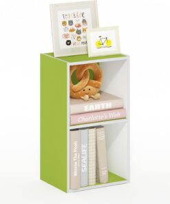 Furinno Pasir Estantería Abierta Librería de 2 Niveles, Blanco/Verde