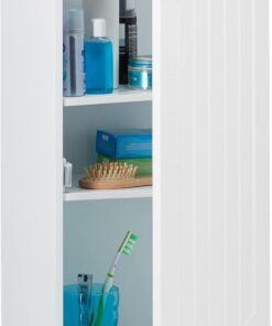 Relaxdays Armario de Pared para baño, Mueble Flotante, Diseño de láminas, Dos baldas, MDF, 60x30x20,5 cm, 1 Ud., Blanco