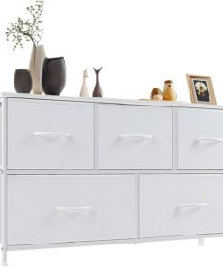 Sweetcrispy Cómoda para Dormitorio, cajón Ancho, Organizador de Almacenamiento, con 5 cajones, pequeño aparador, Soporte de TV para Dormitorio, Armario, Sala de Estar, habitación Infantil