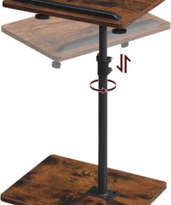 MAHANCRIS Mesa Auxiliar Giratoria 360º y Regulable en Altura, Mesita de Centro en Forma de C, Mesilla de Noche, con Tope para Teléfonos Móviles y Tabletas, para Salón, Sofá, Marrón Vintage AETRB4501