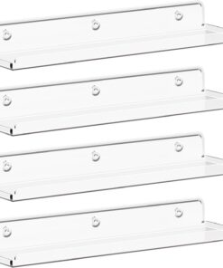 Lifewit Estanterías flotantes, Juego de 4, Acrílico Transparente de 15'', Sirve para Libros/vinilos/Fotos/Imágenes, Sala de Estar, baño, Cocina - Almacenamiento y organización