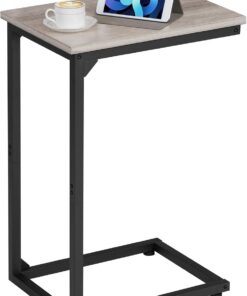 AMHANCIBLE mesas auxiliares en Forma de C, mesas auxiliares para Sala de Estar, Mesa C para sofá, Mesa de sofá, Mesa Auxiliar para Aperitivos para Dormitorio, Gris EHET02CGY-1
