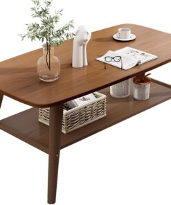 Mesitas de salón para el café Mesa de Centro Rectangular de Dos Niveles,de Madera de bambú,con Estante de Almacenamiento y Tablero Abierto(Walnut,120x60x70cm)