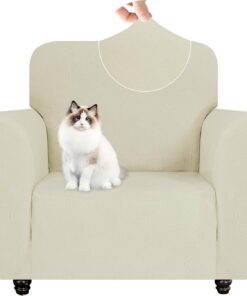YSTELLAA Funda Sillon 1 Plaza Elasticas, Fundas De Sofa Ajustables, Universal Protector Cubre Sofa, con Reposabrazos, Antideslizante, Antiarañazos, Antimanchas, para Salón, Beige