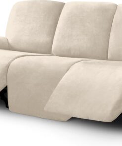 ULTICOR Fundas de Terciopelo de 8 Piezas para sofá reclinable, Fundas elásticas para sofá reclinable de 3 Cojines, Fundas de Muebles, Gruesas, Suaves, Lavables (Funda reclinable de 3 plazas, Marfil)