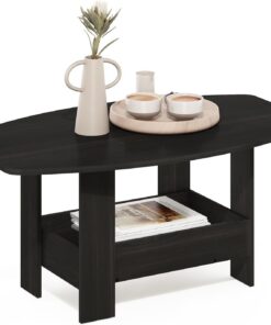 Furinno Simple Design Mesa de Centro de 2 Niveles con Estante Inferior; Mesa Auxiliar esquinera Redonda; para Sala, Dormitorio u Oficina en casa; Color Espresso