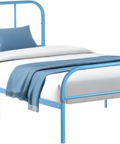 FurnitureR Cama de Metal de 90 x 200 cm, Cama Individual con somier, Marco de Acero Estable, para Dormitorio, habitación Juvenil, habitación de Invitados