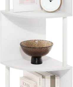 FURINNO ECON Estantería Esquinera De 5 Niveles con Estantes En Zigzag, Ideal para Organizar Y Almacenar En Sala De Estar Y Oficina En Casa, Color Blanco
