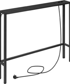 MAHANCRIS Mesa de Entrada de 100 cm, Aparador con Enchufe y Puerto USB, Mesita Auxiliar de Sofá Larga y Estrecha, Consola de Pasillo, para Pasillo, Salón, Dormitorio, Recibidor, Negro ACTBK968UE01