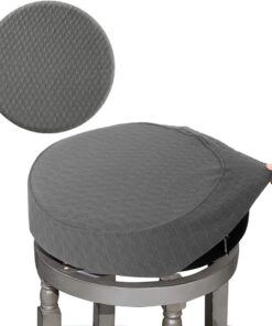 BUYUE Fundas para taburetes de Bar, Tela de Lujo de 40,6 a 45,7 cm, Redondas, Resistentes a Las Arrugas, elásticas, Lavables, a Prueba de Polvo, L, Gris, 1 Unidad